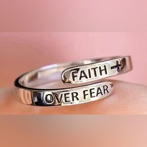 Inspirational "Faith Over Fear" Silver Wrap Ring